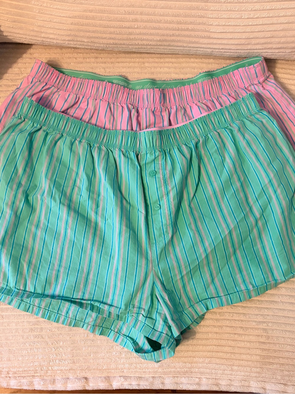 2 pair PINK Victoria's Secret Mint & Light Pink Striped Boxers. Size Large.